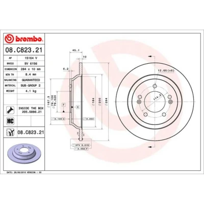 Afbeelding van BREMBO 08.C823.21 Remschijf 284 10 5 volledig Gecoat High carbon Met schroeven HYUNDAI: Kona Box Body / SUV, KIA: SOUL 2