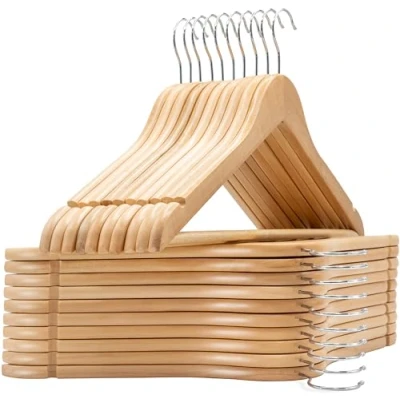 Afbeelding van edihome, Cintres Bois, Lot de 20, Barre Antiglisse pour Pantalons, avec Encoches Antiglisse, Crochet Pivotant 360, Costumes, Chemises, Manteaux (Bois, 20 unités)