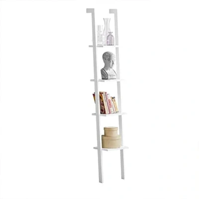 Afbeelding van SoBuy FRG15 W Ladderrek Opbergplank Decoratie Veelzijdig Ladderplank Boekenkasten Wit 33x180x23cm