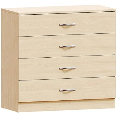 Afbeelding van Vida Designs Riano Commode van grenen met 4 laden handgrepen en metalen geleiders, unieke ladehouder tegen doorzakken