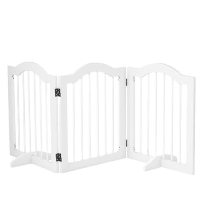 Afbeelding van PawHut Veiligheidshek, modulair, opvouwbaar, voor huisdieren, met steunvoet, MDF, massief hout, 154,5 x 61 cm, wit