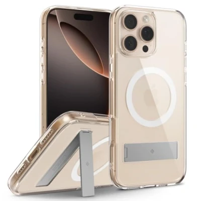 Afbeelding van Caseology Capella Mag beschermhoes met standaard voor iPhone 16 Pro Max [geïntegreerde standaard] magnetische militaire kwaliteit valbescherming wit