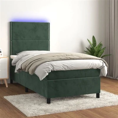 Afbeelding van vidaXL Boxspring met matras en LED fluweel donkergroen 90x190 cm