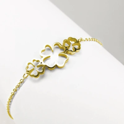 Afbeelding van Ponytail&amp;Co Armband 3 Klavers Goud 13+5cm