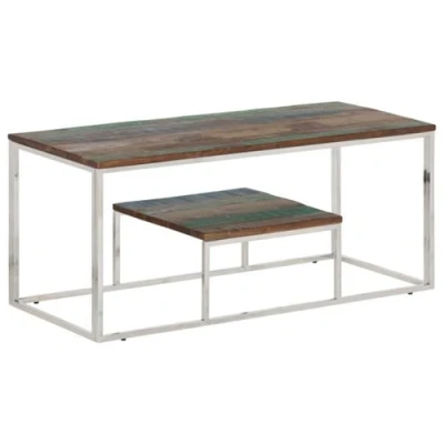 Afbeelding van Salontafel roestvrij staal en massief gerecycled hout zilver