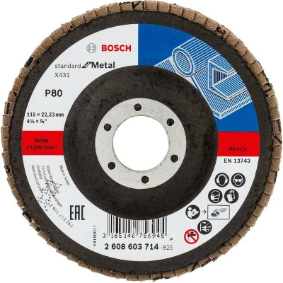 Image de BOSCH 2608603714 disque à lamelles X431 Standard pour métal, diamètre 115 mm, grain 80, type droit