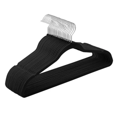 Afbeelding van SONGMICS 20 stuks fluwelen kleerhangers, lengte 41,5 cm, dun, groot draagvermogen, met 360 draaibare haken, voor jassen, overhemden, zwart CRF026B20