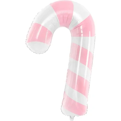 Afbeelding van Partydeco Folieballon zuurstok roze/ wit 50 x 82 cm