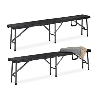 Afbeelding van bierbank set van 2 inklapbaar kunststof 43 x 179 24,5 cm zwart