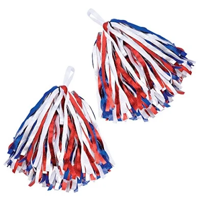 Afbeelding van Setje van 2x stuks Cheerballs/Pompoms in het rood/wit/blauw Cheerleaders verkleed accessoires