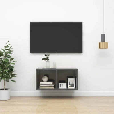 Afbeelding van Tv wandmeubel 37x37x72 cm spaanplaat hoogglans grijs