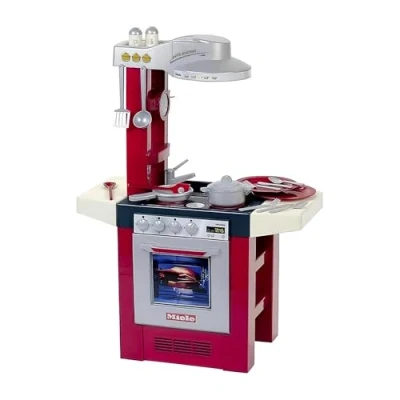 Afbeelding van Klein Toys Miele Petit Gourmet keuken 69x33x95 cm oven, vaatwasser, afzuigkap, spoelbak, kook en eetgerei incl. geluidseffecten rood grijs