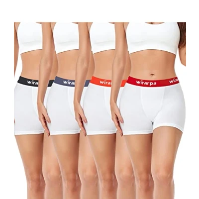 Afbeelding van Wirarpa Set van 4 boxershorts niet schurend katoen voor dames, met binnenbeenlengte 7,6 cm
