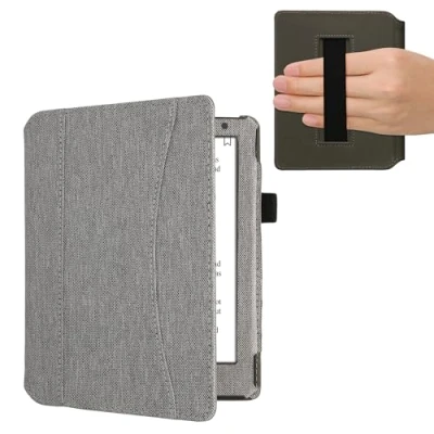 Afbeelding van kwmobile Flip cover eReader hoesje geschikt voor Kobo Aura H2O Edition 2 Met handvat In lichtgrijs