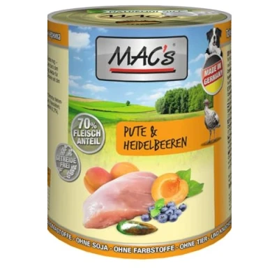 Afbeelding van MAC&#039;s Hondenvoer Natvoer Blik 70% Kalkoen &amp; Bosbessen 6 x 400g