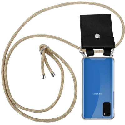Afbeelding van Cadorabo Hoesje geschikt voor Samsung Galaxy S20 in GLANZEND BRUIN Silicone Mobiele telefoon ketting beschermhoes met zilveren ringen, koordriem en afneembaar etui