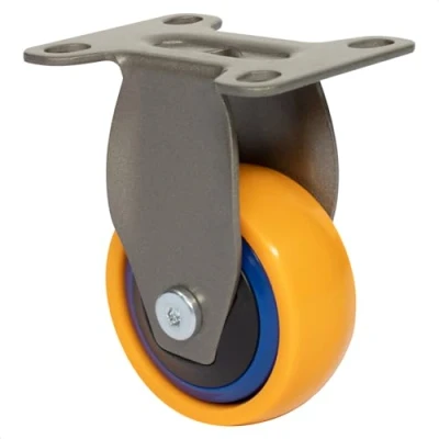 Afbeelding van Wagner Design 01245001 3C vast wiel voor apparaat of meubels, geel/blauw, zacht loopvlak, diameter 50 mm, hoogte 75 bevestigingsplaat x 60 draagvermogen kg