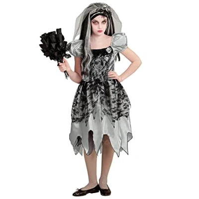 Afbeelding van Widmann Spook &amp; Skelet Kostuum Bruid Mastisa Meisje Grijs Maat 140 Halloween Verkleedkleding