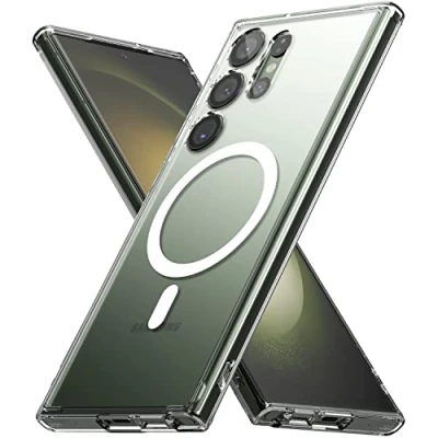 Afbeelding van Ringke Fusion Magnetic anti vingerafdruk beschermhoes, satijnen textuur, compatibel met Samsung Galaxy S23 Ultra 5G (2023), draadloos magnetisch opladen, transparant mat