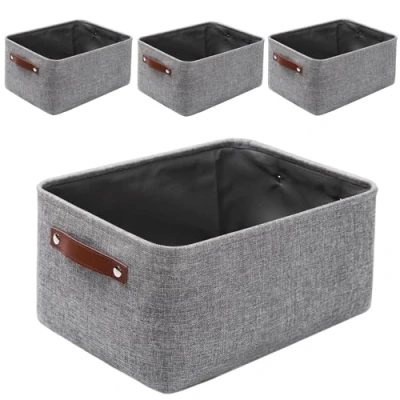 Afbeelding van Mangata Set van 4 dikke stoffen opbergdozen met handgrepen voor ondergoed, kleding, handdoeken (maat L, grijs)