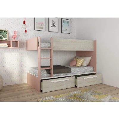 Afbeelding van Jules stapelbed met twee lades 90x200 Oudroze