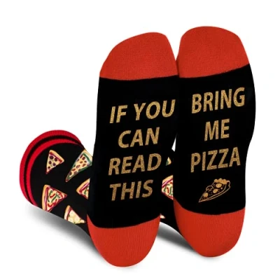 Afbeelding van AGRIMONY Grappige nieuwigheidssokken voor mannen, vrouwen, tieners met opschrift &quot;If You Can Read This Bring Me Something&quot; Cadeaus Kerstmis, verjaardag, Pasen, Valentijnsdag, Moederdag, Pizza 1