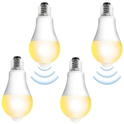 Afbeelding van Set van 4 E27 ledlampen met bewegingsmelder: ledlamp PIR bewegingsmelder 15 W warm wit 3000 K lichtsensor spaarlamp voor hal,