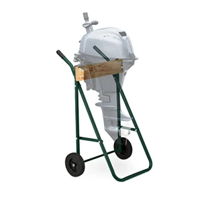 Afbeelding van Relaxdays buitenboordmotor trolley steekkar motorbok 100 kg houten steun groen
