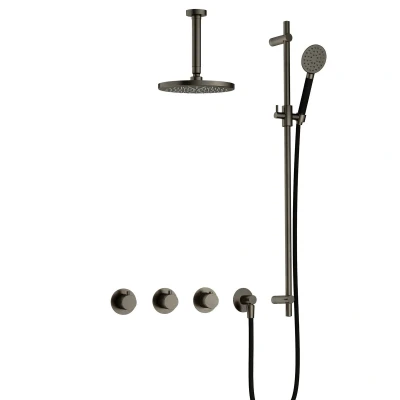 Afbeelding van Hotbath Cobber Regendoucheset IBS70 Verouderd ijzer Ronde handdouche 20cm Hoofddouche 15cm Plafondbuis Handouche met glijstang