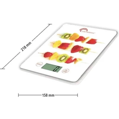 Afbeelding van LITTLE BALANCE 8342 Slim elektronische keukenweegschaal 5 kg/1 g dienblad van gehard glas extra plat design fruitspiesjes decoratie