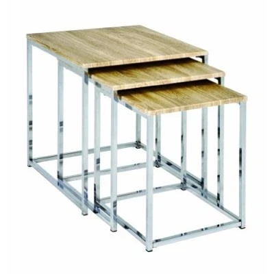 Image de Haku möbel 33083 lot de 3 tables gigognes chromé/chêne clair 39 x 42 cm