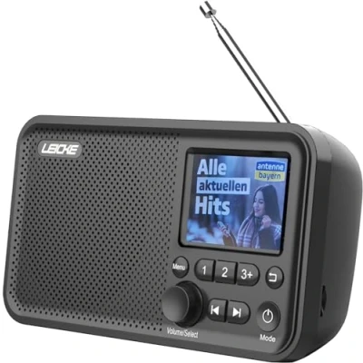 Afbeelding van LEICKE Draagbare DAB+ radio met Bluetooth 5.0, DAB/DAB+ in FM radio, 2,4 inch kleurendisplay, 80 voorinstellingen, keukenradio kabel van 2000 mAh batterij, MicroSD/TF/AUX aansluiting, functies