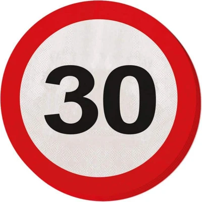 Afbeelding van Servet Verkeersbord 30 jaar 20 stuks