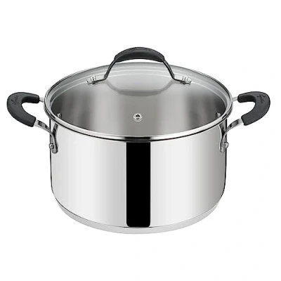 Afbeelding van Lagostina Tempra Stalen braadpan Fonda en deksel, steelpan Ø 24 cm van roestvrij staal 18/10 + glazen met Lagotherm bodem siliconen handgrepen