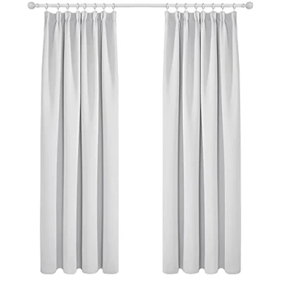 Afbeelding van Deconovo Set van 2 thermische verduisteringsgordijnen, koudewerend, voor slaapkamer, volwassenen, keuken, woonkamer, modern design, plooiband, parelgrijs, 132 x 229 cm