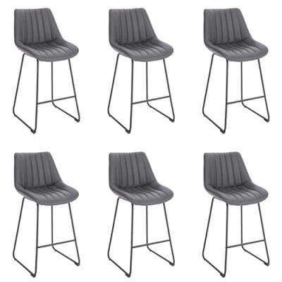 Afbeelding van Lina® Vegas Barstoel Donker Grijs Set van 6 Kunstleer Barkrukken