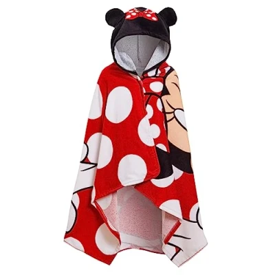 Afbeelding van Disney Minnie Mouse handdoek met capuchon, 100% katoen, poncho, voor meisjes, strandlaken kinderen, badhanddoek, wrap om te zwemmen, wisseljurk