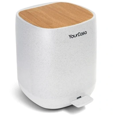 Afbeelding van YourCasa® Afvalemmer voor badkamer, 5 liter, klein, met deksel en softsluiting, 30% minder kunststof, binnenemmer (wit)