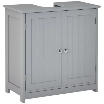 Afbeelding van kleankin Badkamermeubel onder wastafel onderkast met 2 deuren plank afmetingen: 60 x 30 cm van hout grijs
