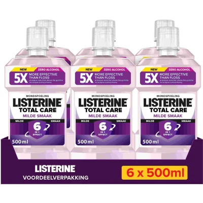 Afbeelding van LISTERINE Extra Milde Smaak mondwater zonder alcohol helpt bacteriën verwijderen 6 x 500ml