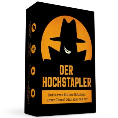 Afbeelding van De hoogstapler Kunt u hem ontlarven? Bluff, creativiteit, woordspel en verdachtingen! Gezelschapsspel voor het hele gezin, spelletjes volwassenen, bordspel, kaartspel, familiespel