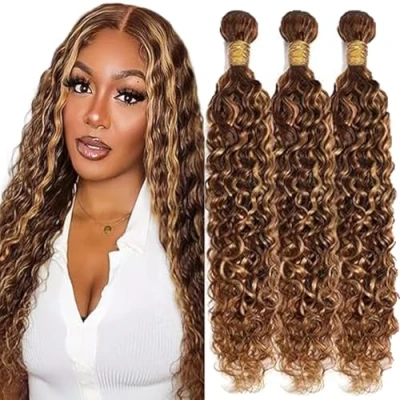Afbeelding van Tuheerst Human Hair Bundels 3 Water Wave Extensions Lange Blonde Echt Haar Weven Braziliaanse Menselijk Virgin Remy 34 Inch