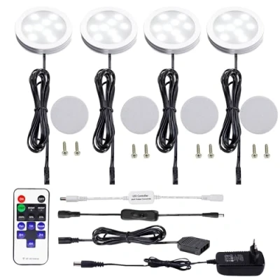 Afbeelding van AIBOO Set van 4 led kastlampen, verlichting met afstandsbediening, keukenlampen, vitrineverlichting, dagwit, 6000 K, onderbouwverlichtingsset inclusief alle accessoires