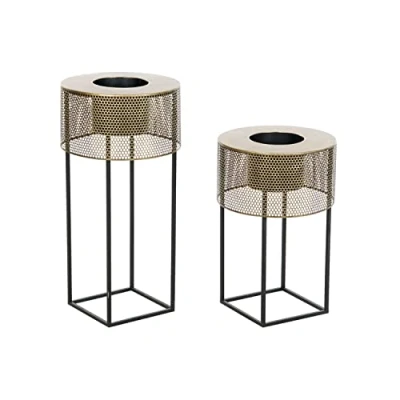 Afbeelding van Plantenbakkenset DKD Home Decor 33 x 67 cm Zwart Gouden Metaal Loft