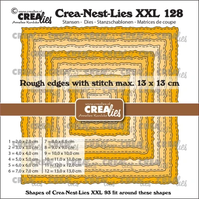 Afbeelding van Crealies Crea nest dies XXL Vierkanten ruwe randen en stiklijn CLNestXXL128 13x13cm