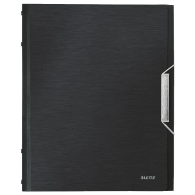 Image de Leitz ordnungsmappe style, a4, pp, 12 fcher, satin schwarz 3 schutzklappen am rckdeckel, gebrstete oberflche, innen silber, ed
