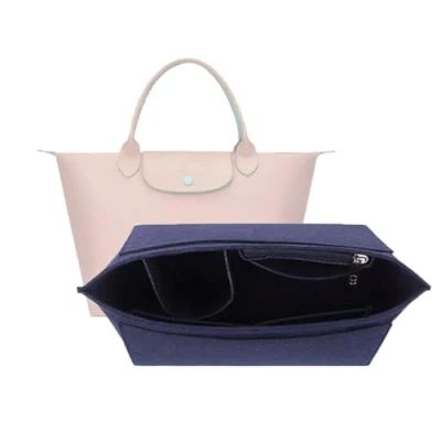 Afbeelding van D.DUO handtas organizer, vilten organizer met meerdere zakken, opvouwbare draagtas om portemonnee in te steken, voor Longchamp tas, maat S, donkerblauw