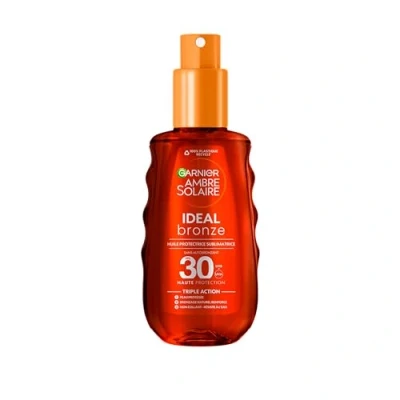 Afbeelding van GARNIER Ambre Solaire Ideal Bronze Huile Protectrice Sublimatrice SPF 30 Bronzage au Fini Satiné Non Collant Résiste à L&#039;Eau Beurre de Karité Nourrissant Tous Types Peaux 150 ml
