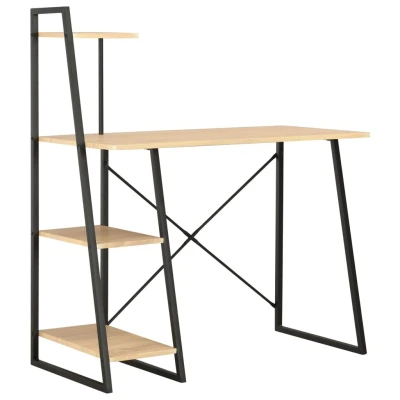 Afbeelding van Bureau met schappen 102x50x117 cm zwart en eikenkleurig