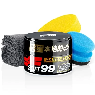 Afbeelding van detailmate Soft99 Dark &amp; Black afdichtingsset voor zwart/donkere autolak, harde was, 300 g + handmatige polijstpad microvezelpolijstdoek 550 g/m², 40 x cm